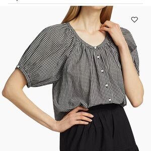 DÔEN June Gingham Blouse Top in Black and White XL